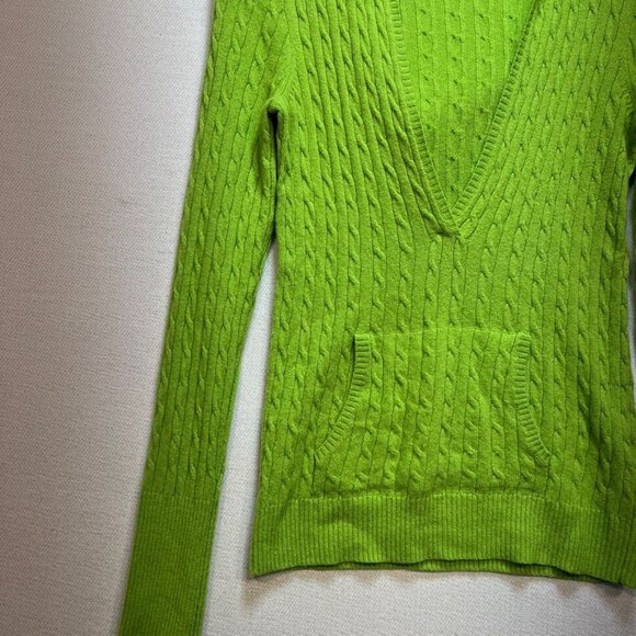 J. Crew Women's Deep V Neck Wool Pullover Hooded Sweater Cable Knit Size S Green - Picture 6 of 11